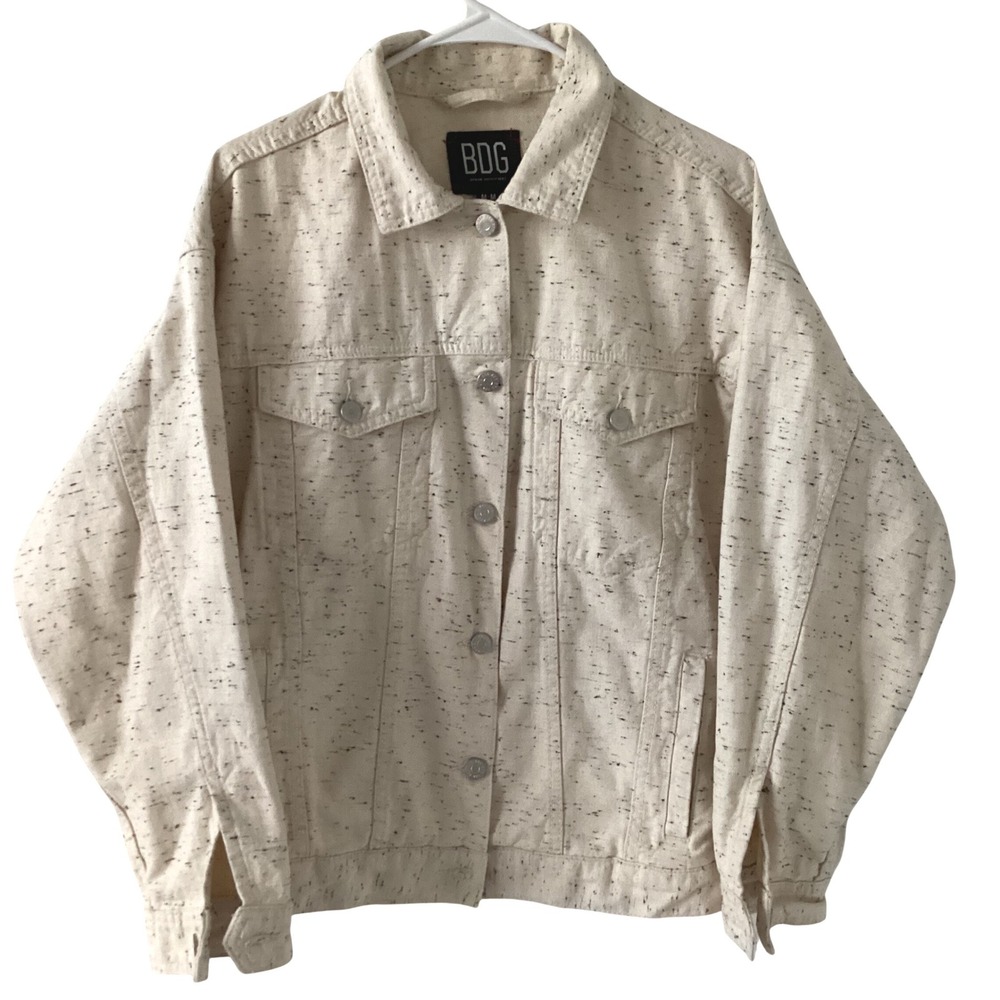 BDG Urban Outfitters Speckled Denim Trucker Jacket Cream Mens Medium Oversized